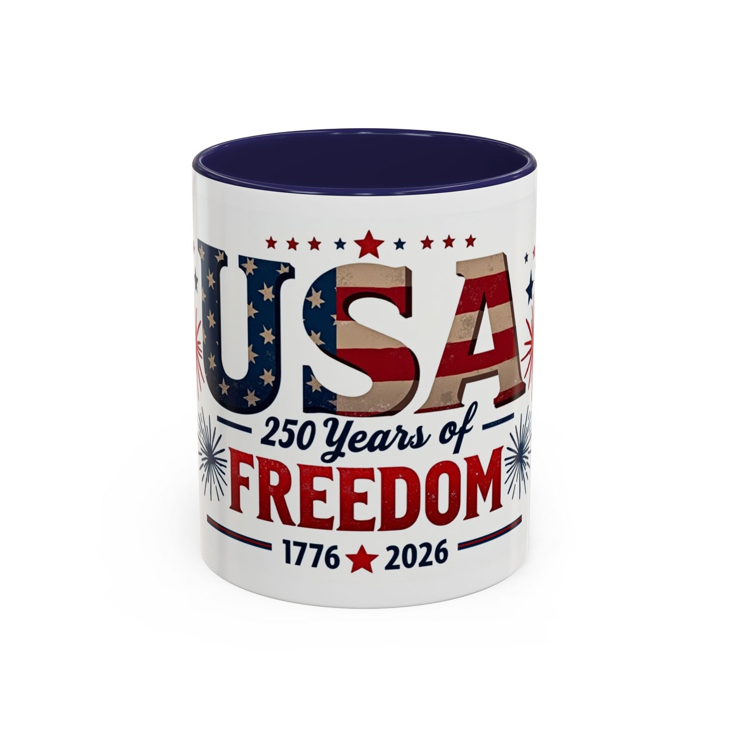 USA 250 Years of Freedom Accent Coffee Mug – 1776–2026 Patriotic Fourth of July Gift