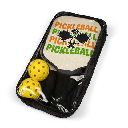 Pickleball Paddle Set – Retro 'Pickleball' Graphic Pack with 2 Paddles & 2 Balls