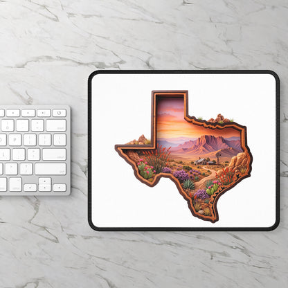 Texas Desert Landscape Gaming Mouse Pad — Scenic Sunset State Silhouette