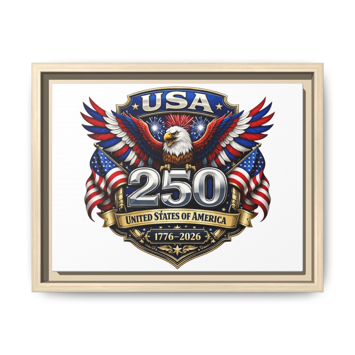 USA 250 Anniversary Framed Canvas — Patriotic Eagle 1776–2026 Wall Art