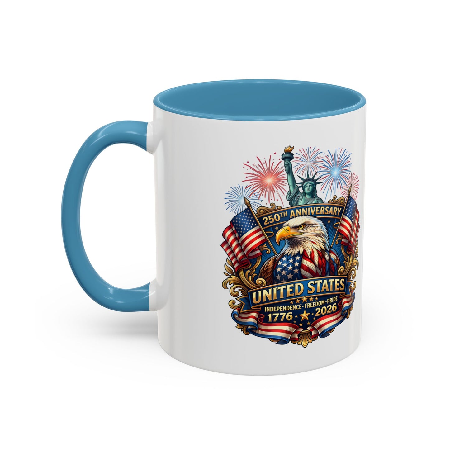 Patriotic Coffee Mug — United States 250th Anniversary Eagle & Fireworks (11/15oz)