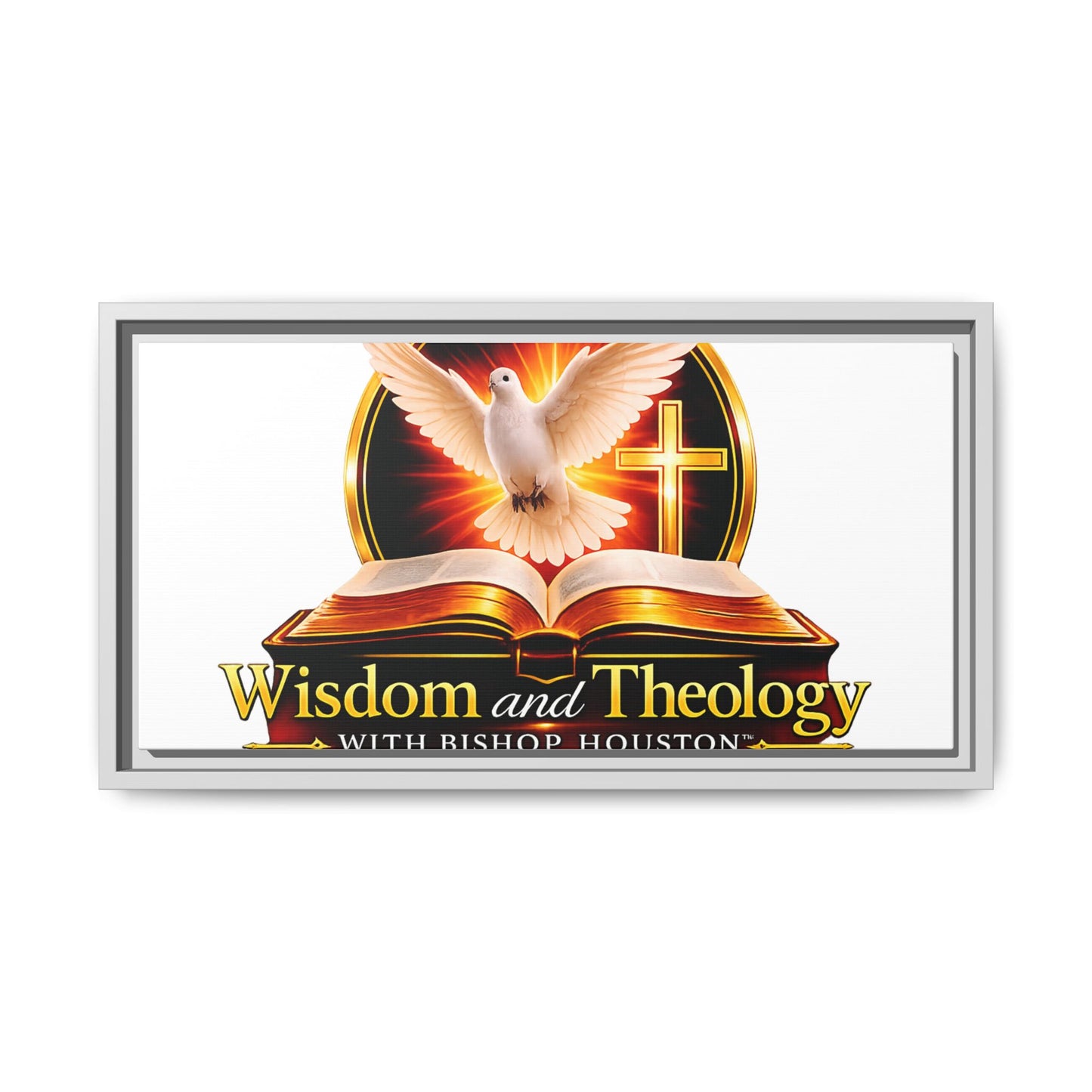 Framed Canvas Print — "Wisdom and Theology" Dove & Bible Wall Art