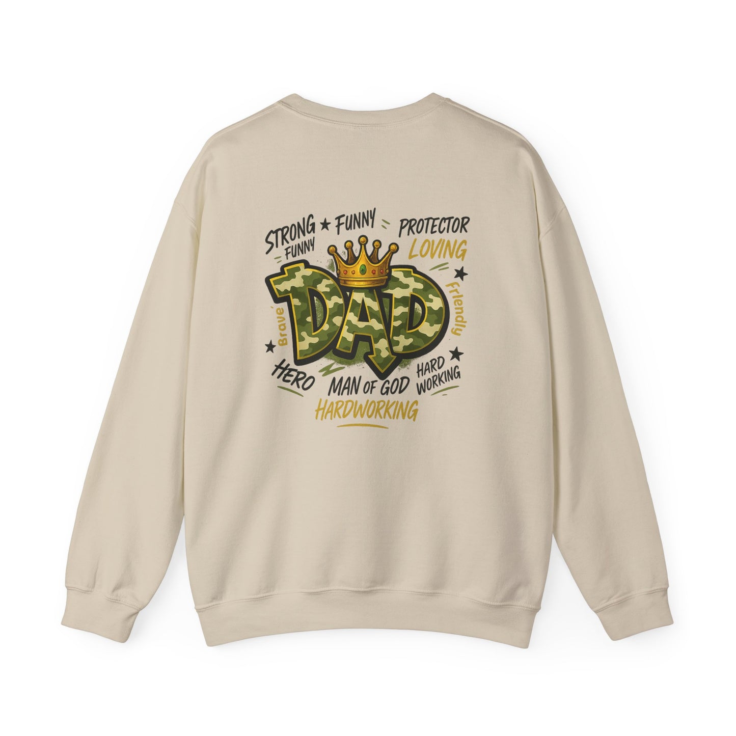 Dad Crown Crewneck Sweatshirt — "DAD" Camouflage Design, Loving, Hardworking Father Gift