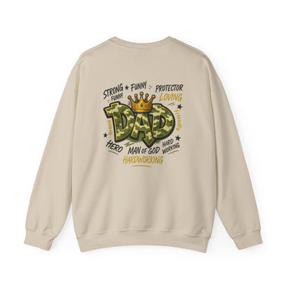 Dad Crown Crewneck Sweatshirt — "DAD" Camouflage Design, Loving, Hardworking Father Gift
