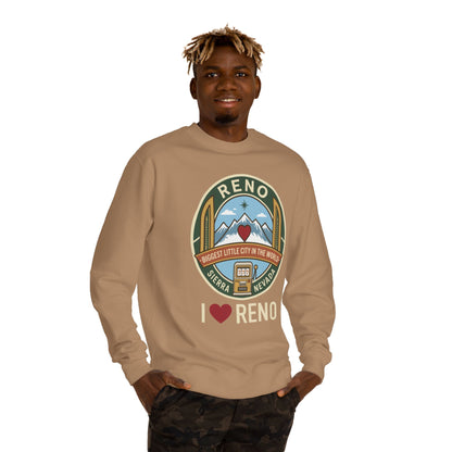 I  Reno Sweatshirt — Vintage Reno Nevada Mountain Badge Crewneck