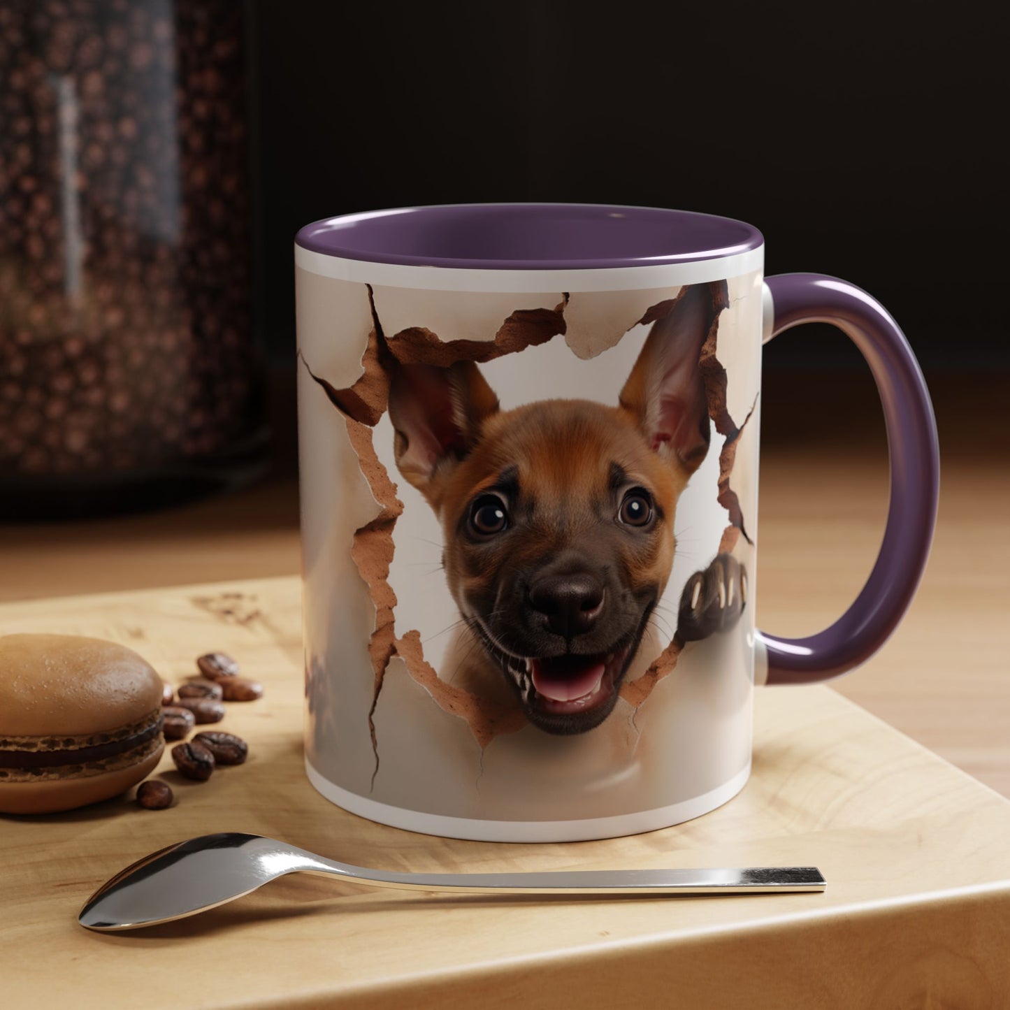 Accent Coffee Mug - Playful Puppy Peeking Through Tear Design (11/15oz)