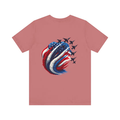 Patriotic Jet Flyover T-Shirt — American Flag Smoke Trail Tee