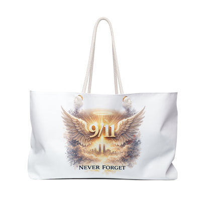 9/11 Never Forget Weekender Bag — Memorial Travel Tote with Angel Wings Skyline Design