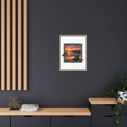 Framed Matte Canvas Wall Art — New York City Sunset Skyline with Statue of Liberty