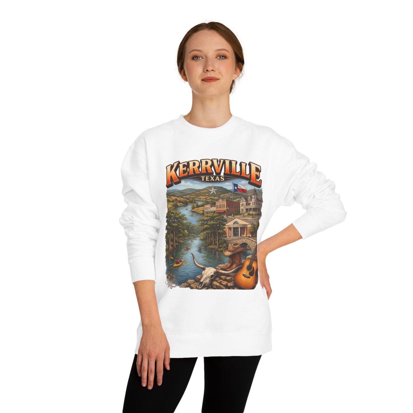 Kerrville Texas Scenic Crewneck Sweatshirt — Riverfront Guitar Vintage Design