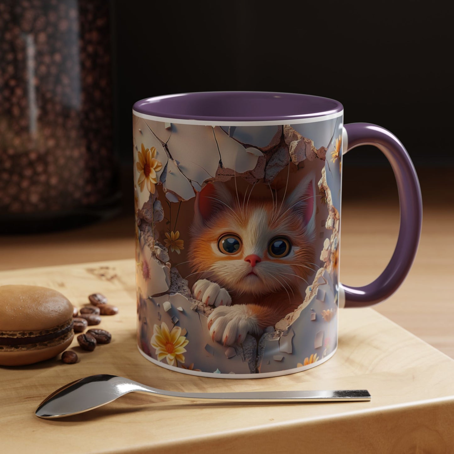 Cute Kitten Floral Coffee Mug – Peekaboo Cat Accent Mug (11/15oz)