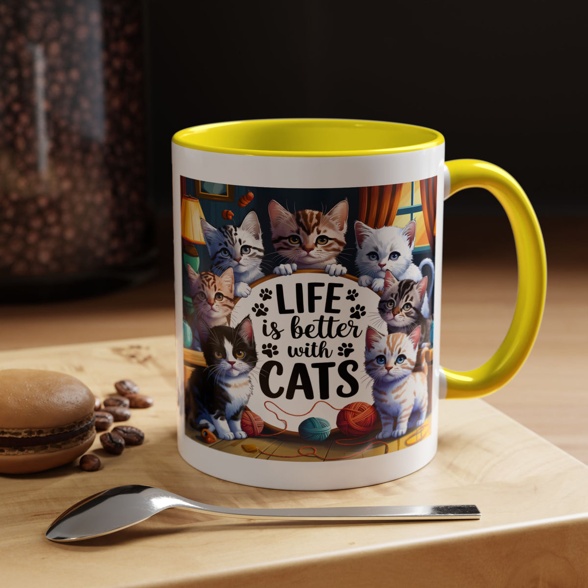 Life Is Better With Cats Accent Coffee Mug – Cute Kitten Cat Lover Gift (11/15oz)