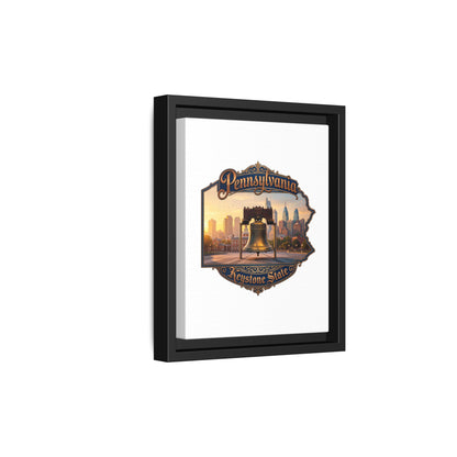 Pennsylvania Keystone State Framed Canvas Wall Art — Liberty Bell & Philadelphia Skyline
