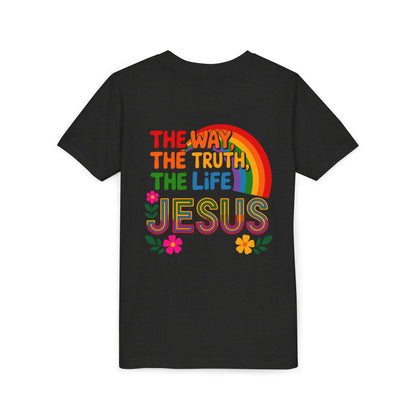 Youth Tee — "The Way, The Truth, The Life" Jesus John 14:6 Rainbow Christian Shirt