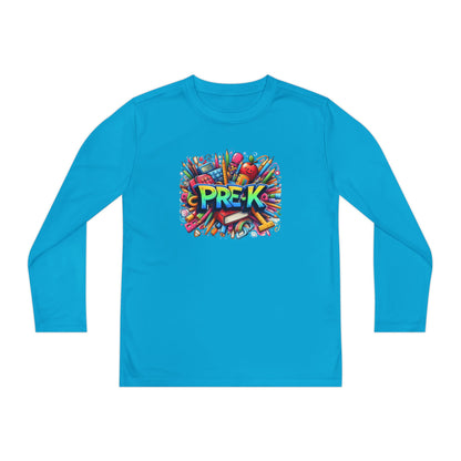 PRE-K Youth Long Sleeve Tee — Colorful School Supplies Design