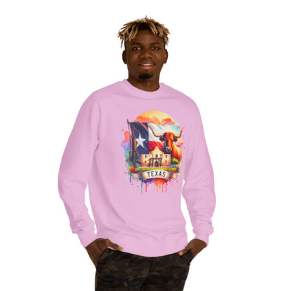 Texas Watercolor Flag Sweatshirt — Longhorn & Alamo Graphic