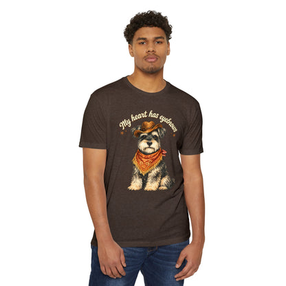 Schnauzer Cowboy T-Shirt — "My Heart Has Eyebrows" Cute Dog Graphic Tee