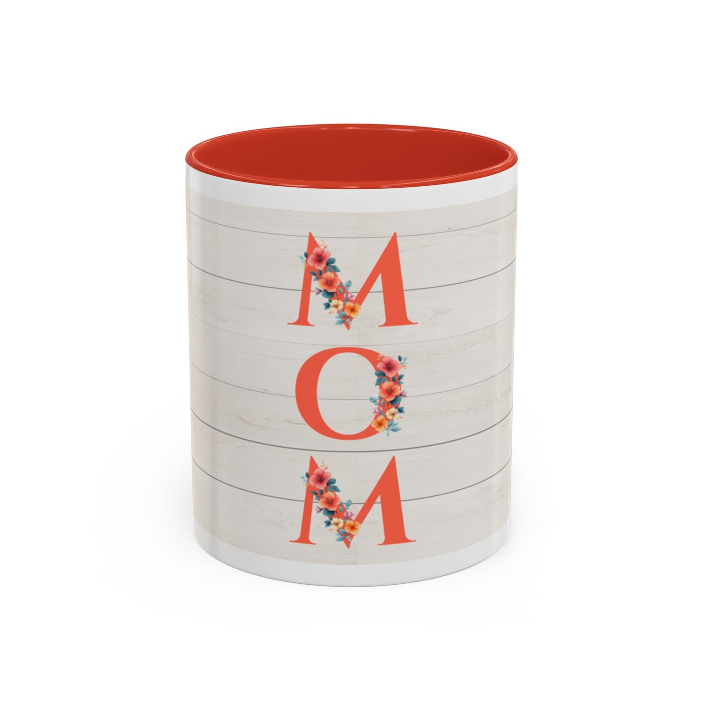 MOM Floral Accent Coffee Mug – Rustic Shiplap Mother's Day Gift (11/15 oz)