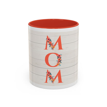 MOM Floral Accent Coffee Mug – Rustic Shiplap Mother's Day Gift (11/15 oz)
