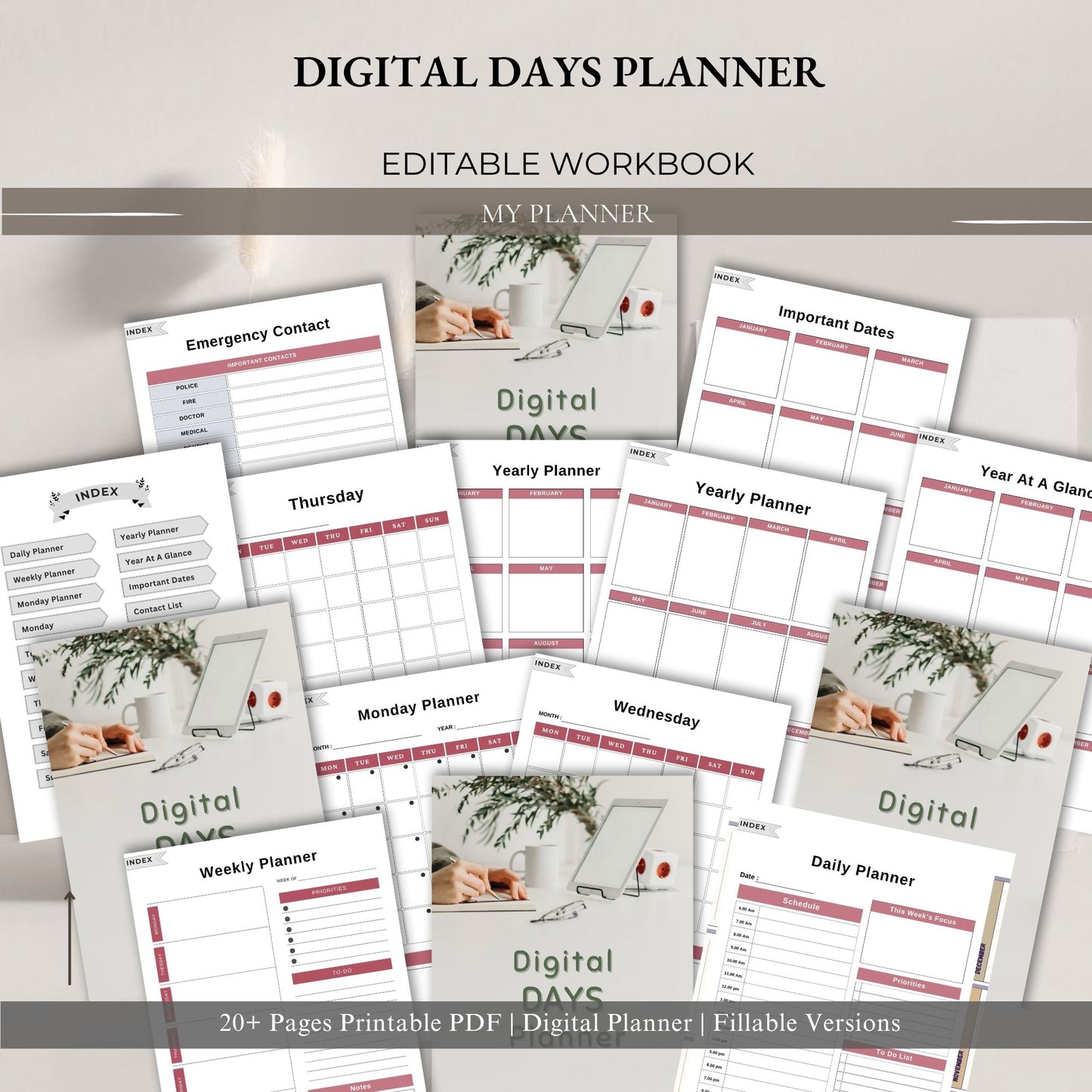 Digital Days Planner | Daily Digital Planner | Editable Planner PDF | Productivity Planner Digital | Tablet Planner