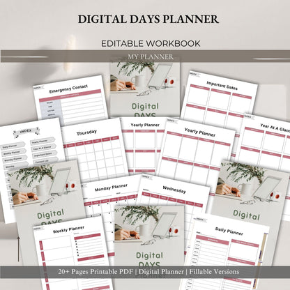 Digital Days Planner | Daily Digital Planner | Editable Planner PDF | Productivity Planner Digital | Tablet Planner