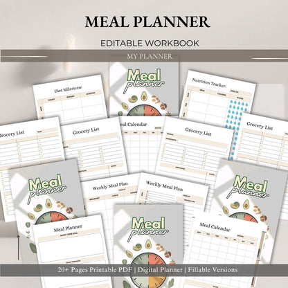 Meal Planner Printable | Weekly Meal Planner | Grocery List Planner | Meal Prep Planner | Healthy Eating Planner PDF