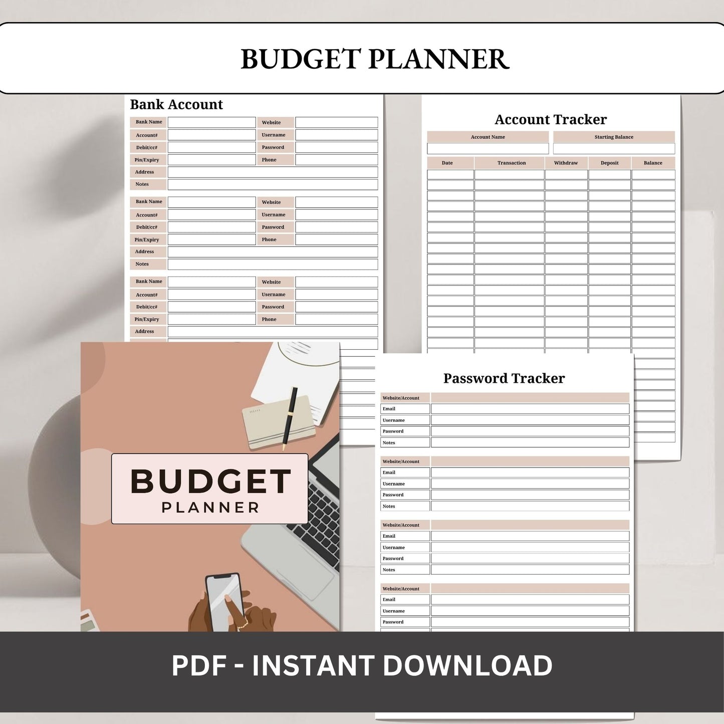 Budget Planner Printable | Monthly Budget Tracker | Personal Finance Planner | Expense Tracker PDF | Money Management Planner