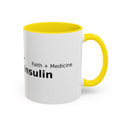Accent Coffee Mug — “Faith + Medicine: Insulin Saves” Black-Accent Mug (11/15 oz)