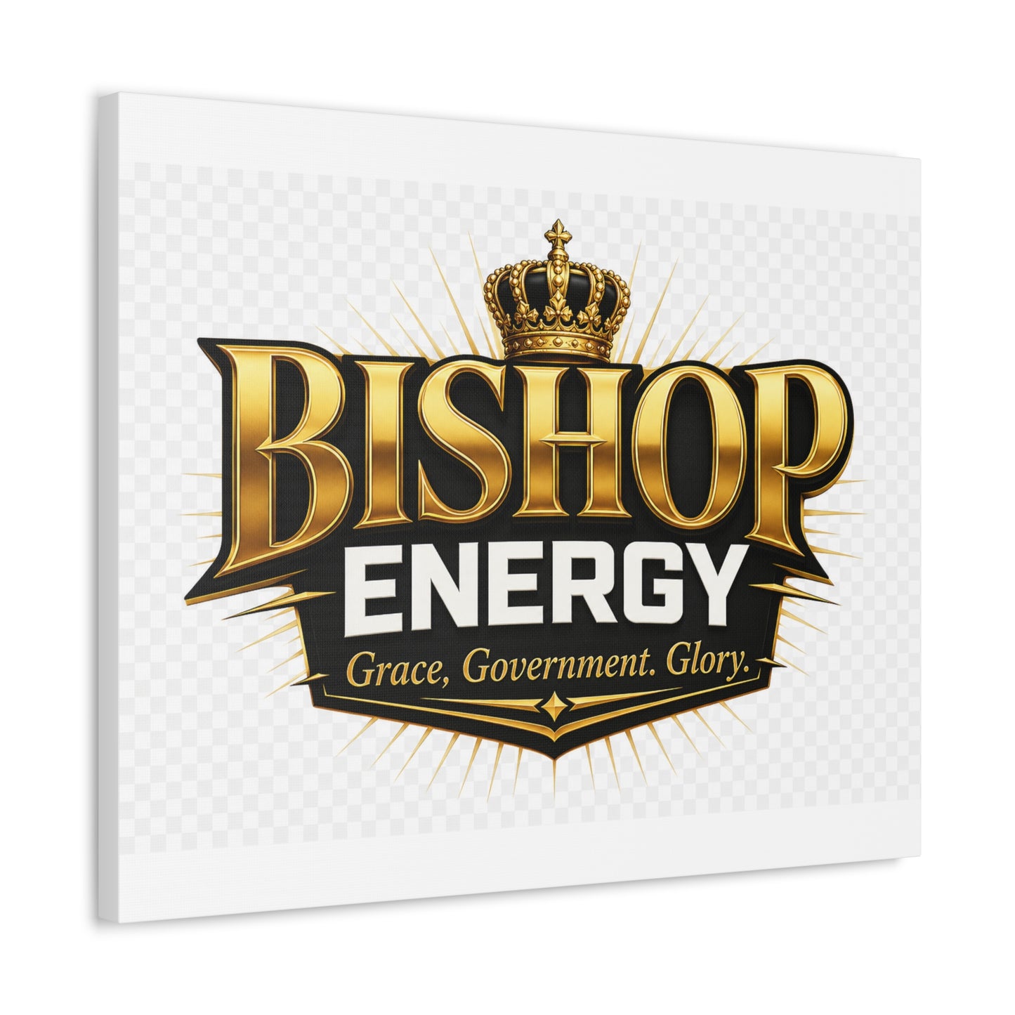 Bishop Energy Stretched Canvas - Gold Crown Emblem (Grace, Government, Glory)