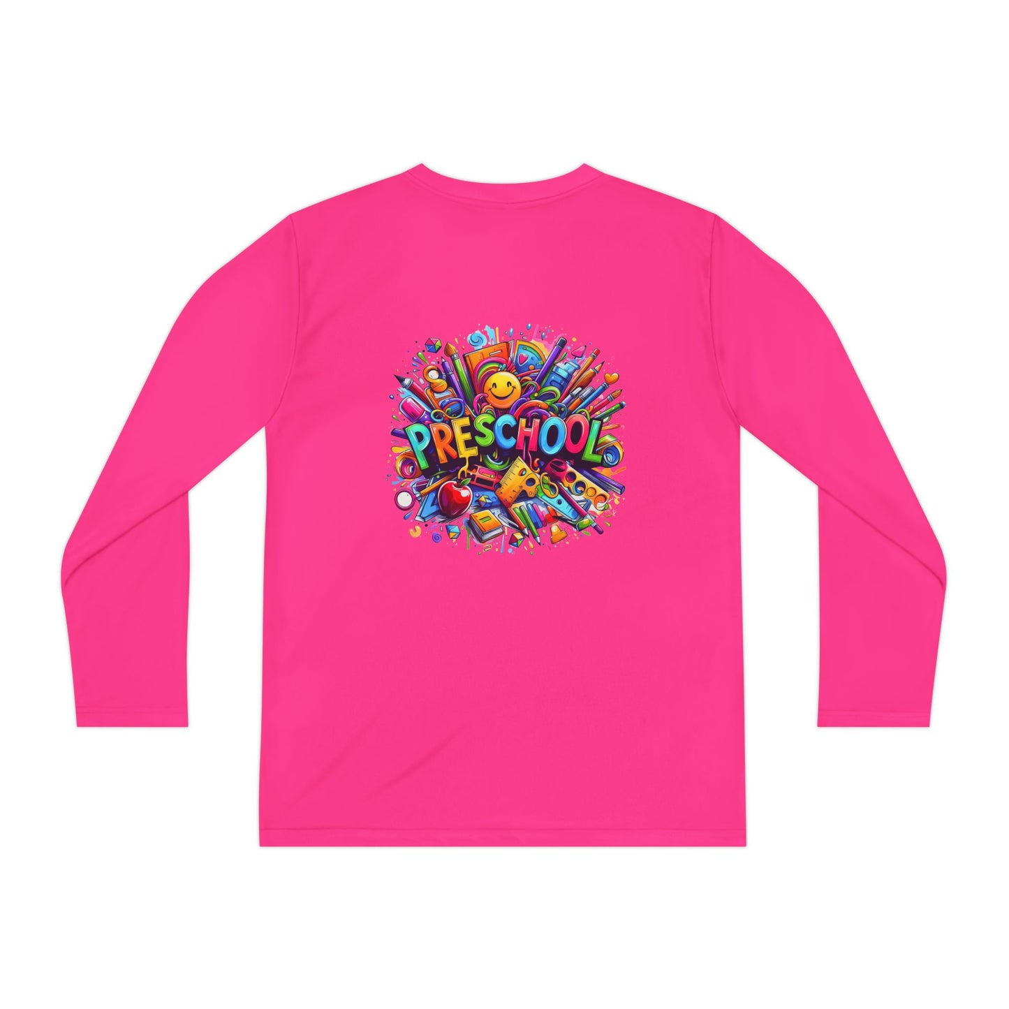 Youth Preschool Long Sleeve Tee - Colorful School Supplies Design
