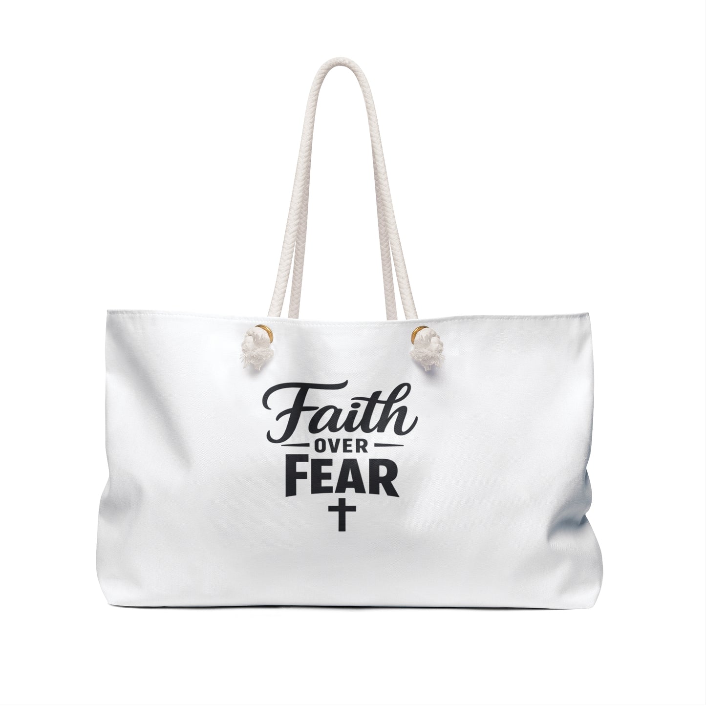 Faith Over Fear Weekender Bag — Christian Travel Tote with Cross