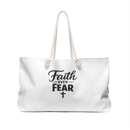 Faith Over Fear Weekender Bag — Christian Travel Tote with Cross