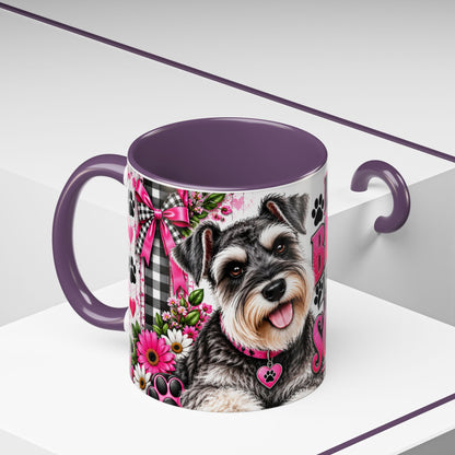 Life Is Better With A Miniature Schnauzer Accent Coffee Mug — Pink Paw Print Dog Lover Gift (11/15oz)