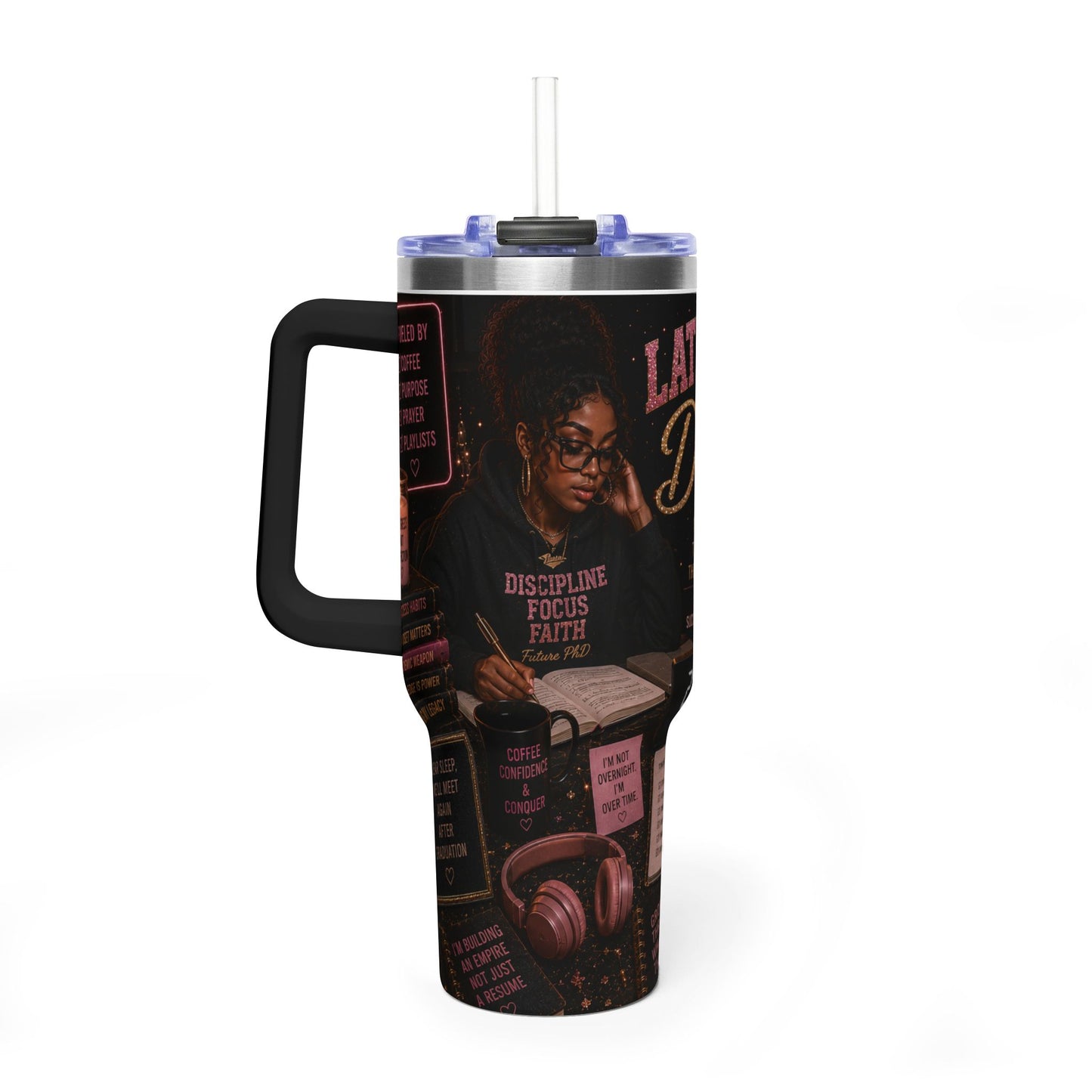 Late Night & Degrees 40oz Vacuum Tumbler — Study Fuel Travel Mug