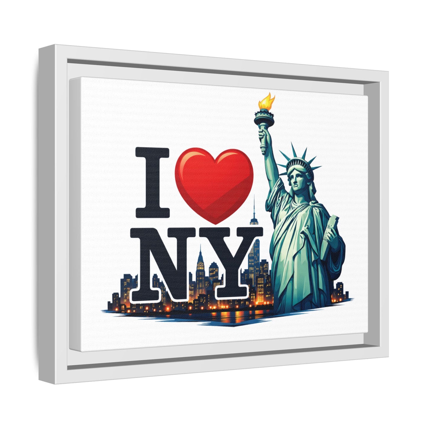 I Love NY Statue of Liberty Matte Framed Canvas