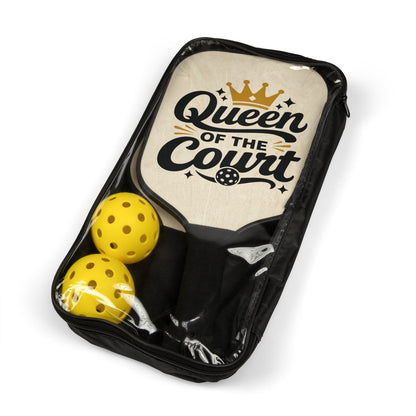 Pickleball Paddle Set - "Queen of the Court" Graphic Kit (2 Paddles + Balls)