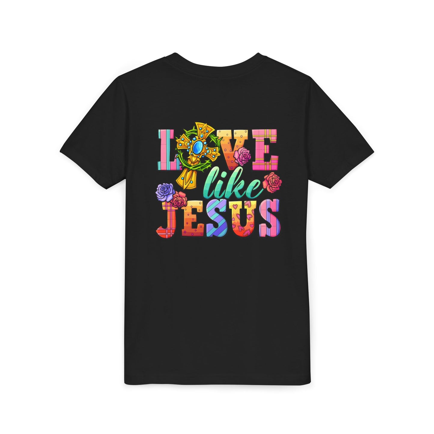 Youth Tee — "Love Like Jesus" Colorful Faith Graphic