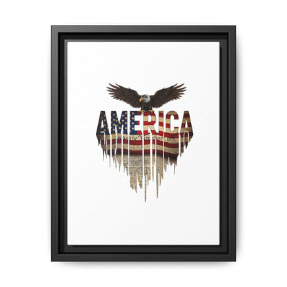 America Eagle Matte Canvas Framed Wall Art — Patriotic USA Flag Typography Print