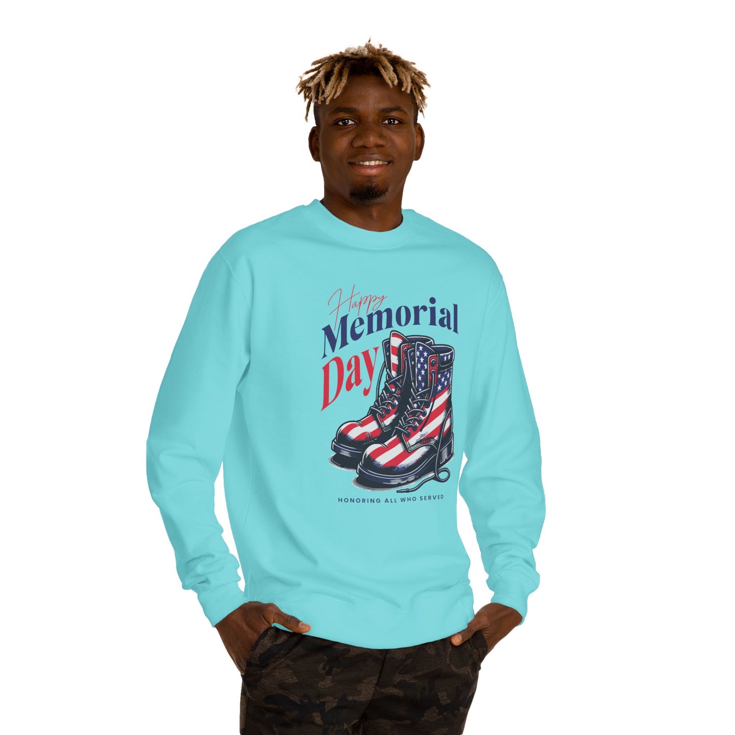 Memorial Day Flag Combat Boots Sweatshirt — Honoring All Who Served