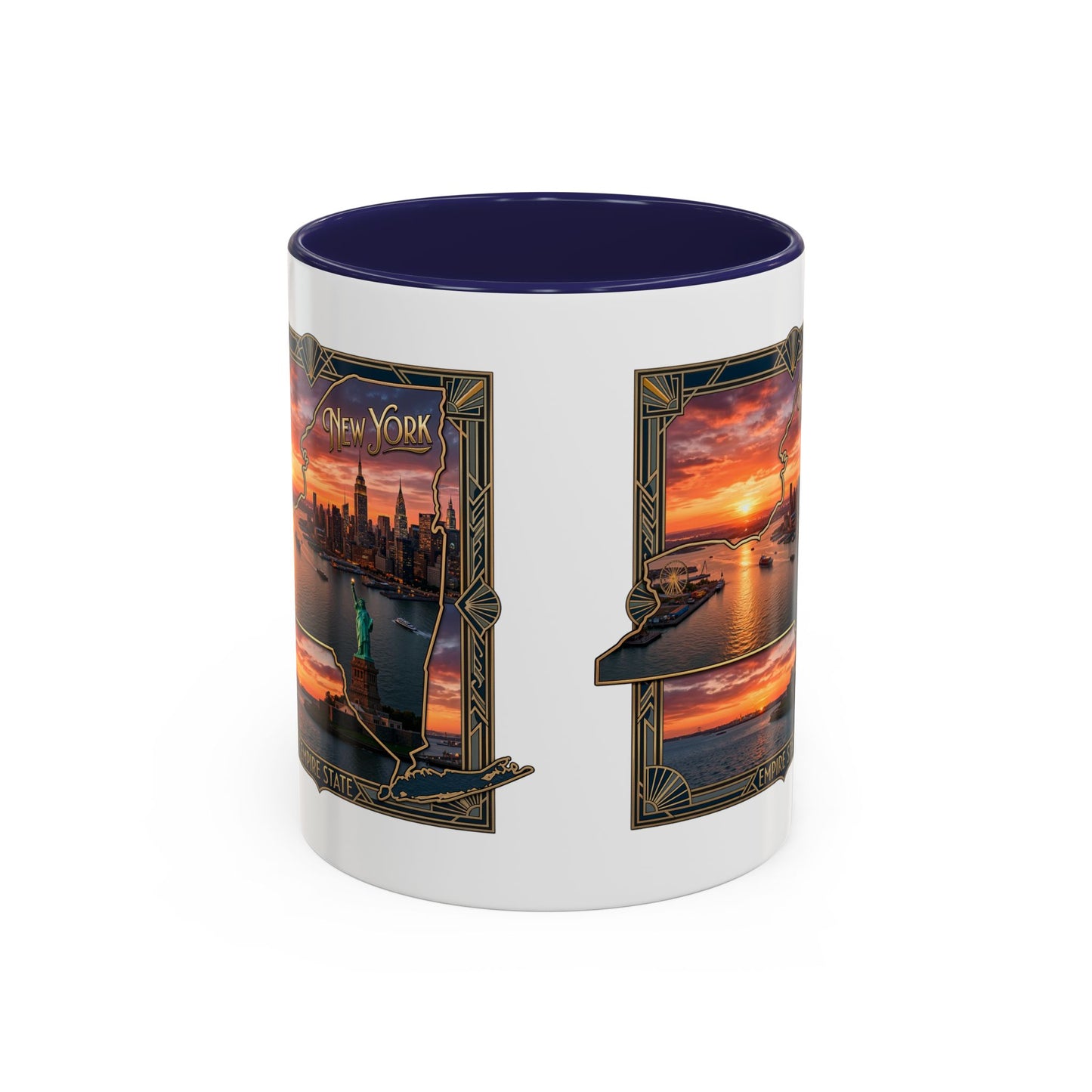 New York Skyline Accent Coffee Mug — Empire State Sunset Scene (11/15oz)