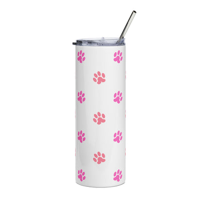 20oz Paw Print Tumbler – Pink Dog Cat Paws Stainless Steel Travel Cup