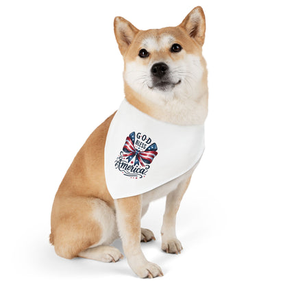 Patriotic Pet Bandana Collar - "God Bless America" Flag Bow Design