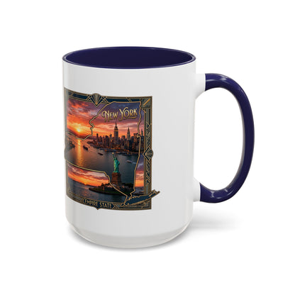 New York Skyline Accent Coffee Mug — Empire State Sunset Scene (11/15oz)
