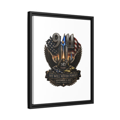 9/11 Memorial Matte Canvas Print — "We Will Never Forget" Framed Tribute