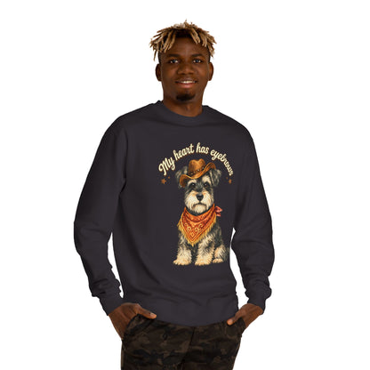 Schnauzer Cowboy Sweatshirt – "My Heart Has Eyeholes" Cute Western Dog Crewneck