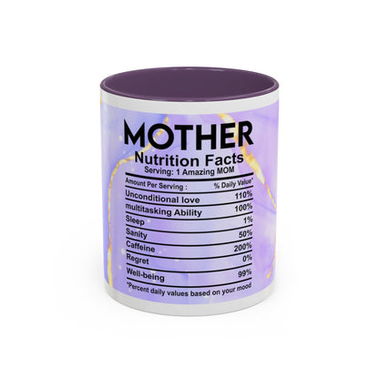 Mother Nutrition Facts Coffee Mug — Floral “Amazing Mom” 11/15oz Accent Mug