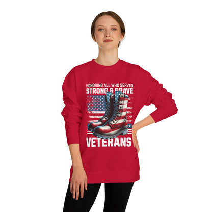 Veterans Tribute Sweatshirt — "Honoring All Who Served" Military Boots & American Flag