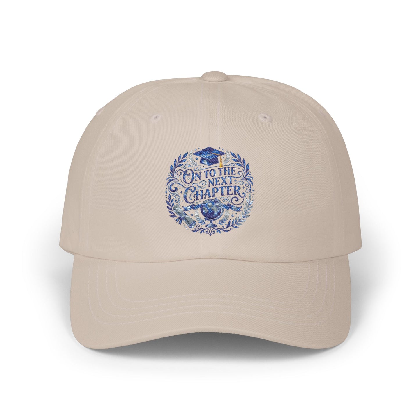 Dad Cap — ‘On to the Next Chapter’ Floral Embroidered White Baseball Hat