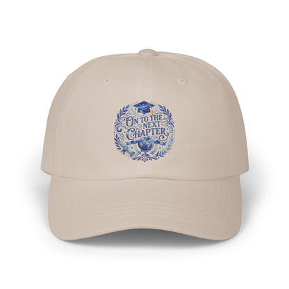 Dad Cap — ‘On to the Next Chapter’ Floral Embroidered White Baseball Hat