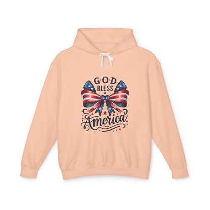 God Bless America Patriotic Hoodie – American Flag Bow Fourth of July Sweatshirt